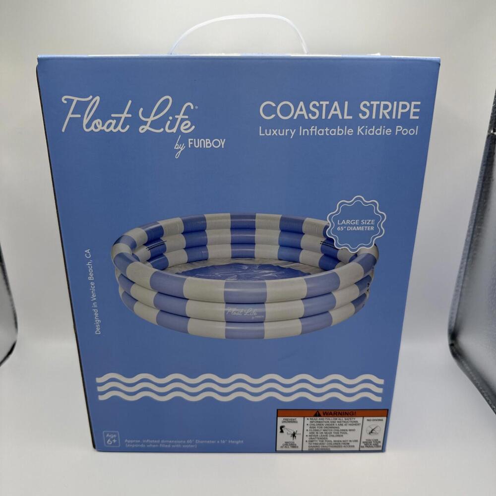 Funboy Float Life Inflatable 3-⭕ Pool, Coastal Stripe, Summer Breeze Blue 65"